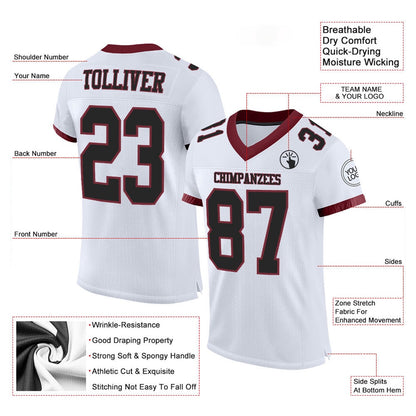 Custom White Black Burgundy Mesh Authentic Football Jersey, Team Jerseys Football, Custom Football Jersey