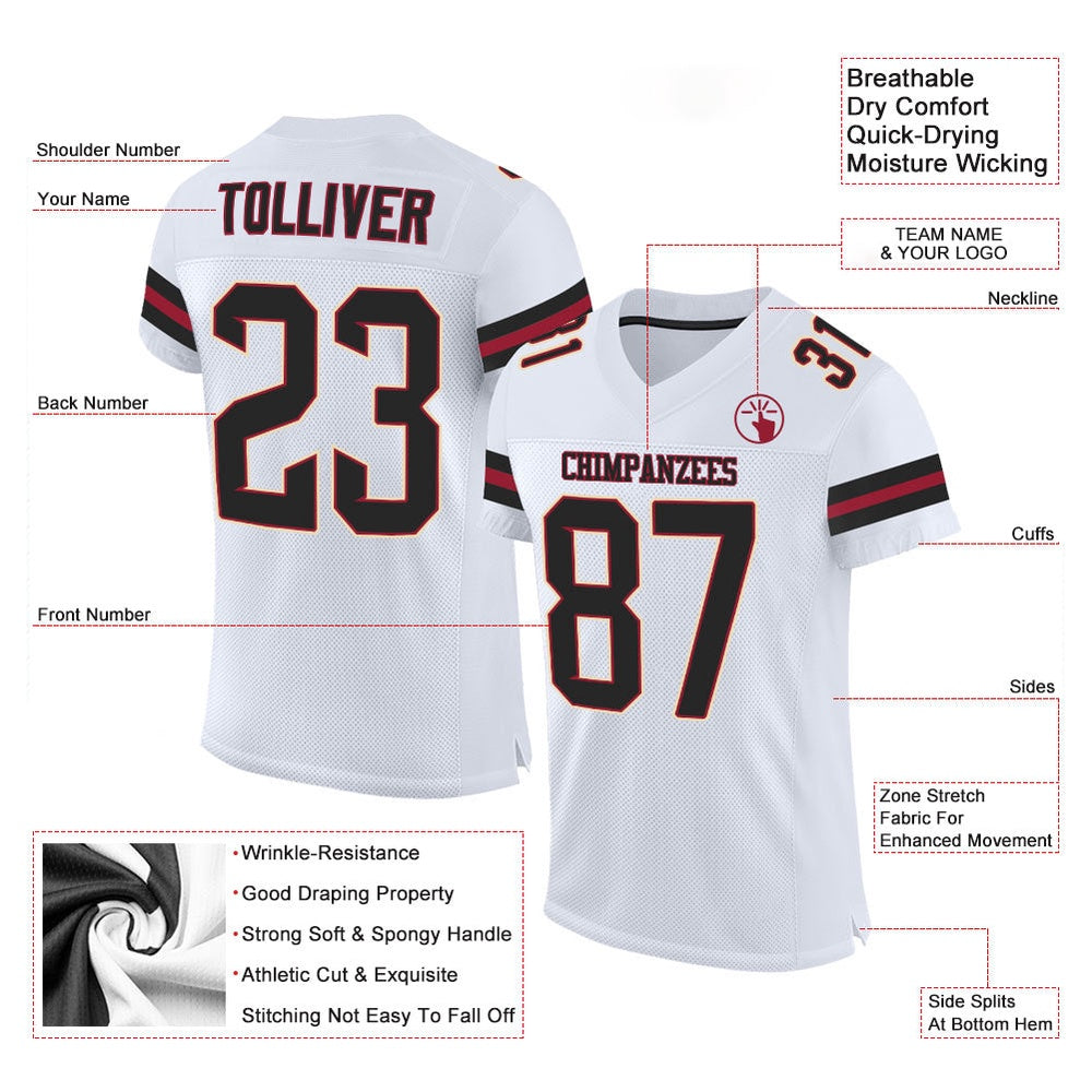 Custom White Black Cardinal Mesh Authentic Football Jersey, Team Jerseys Football, Custom Football Jersey