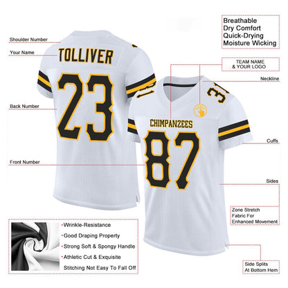 Custom White Black Gold Mesh Authentic Football Jersey, Team Jerseys Football, Custom Football Jersey
