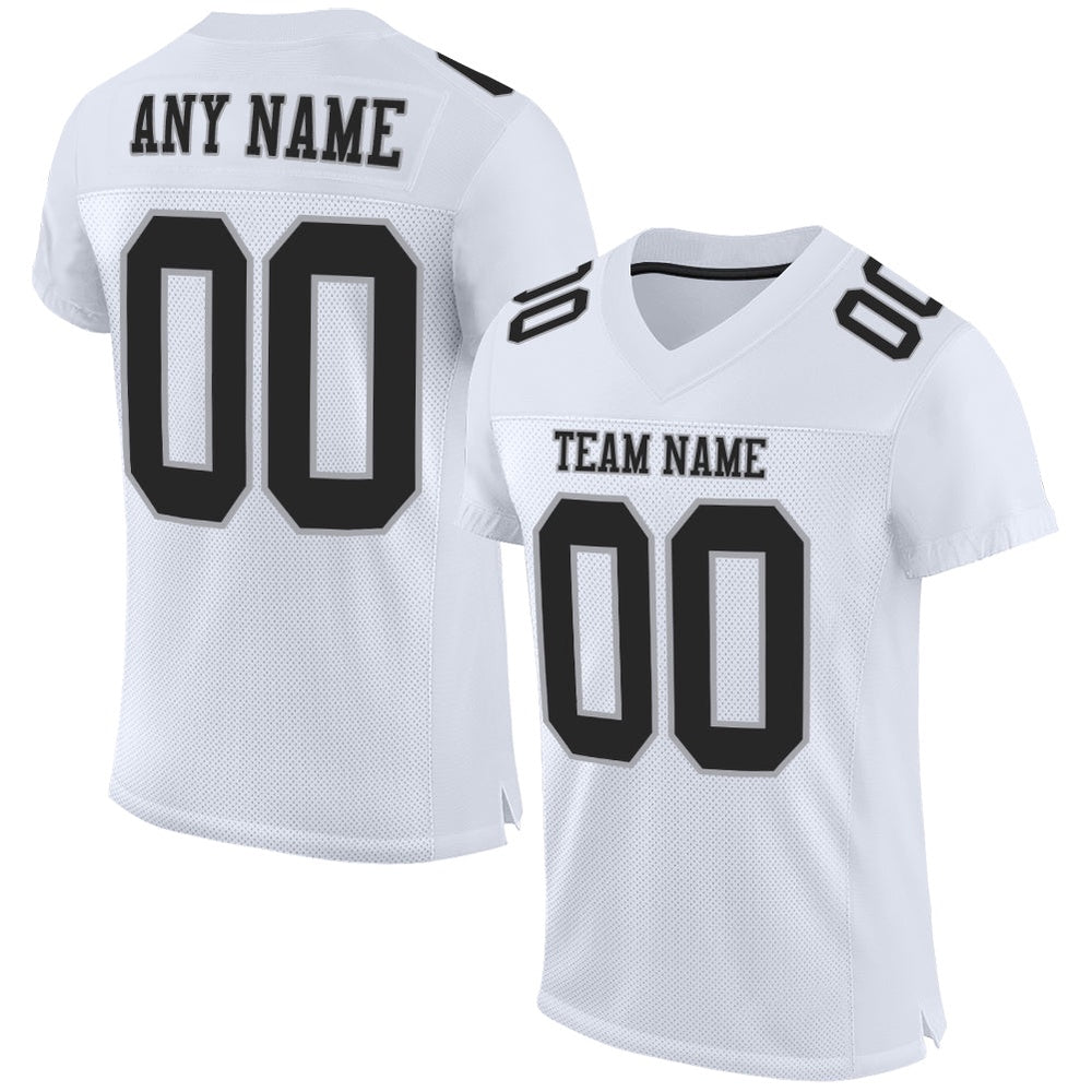 Custom White Black Gray Mesh Authentic Football Jersey, Team Jerseys Football, Custom Football Jersey