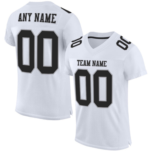 Custom White Black Gray Mesh Authentic Football Jersey, Team Jerseys Football, Custom Football Jersey