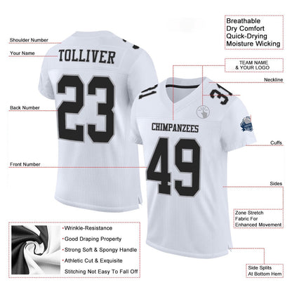 Custom White Black Gray Mesh Authentic Football Jersey, Team Jerseys Football, Custom Football Jersey