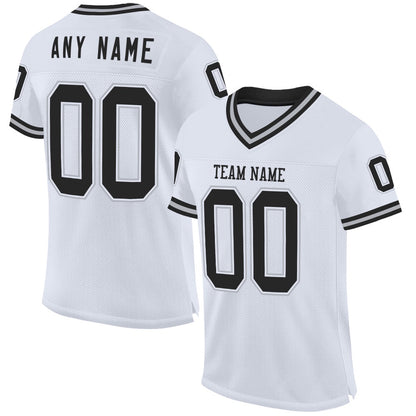 Custom White Black Gray Mesh Authentic Throwback Football Jersey, Team Jerseys Football, Custom Football Jersey