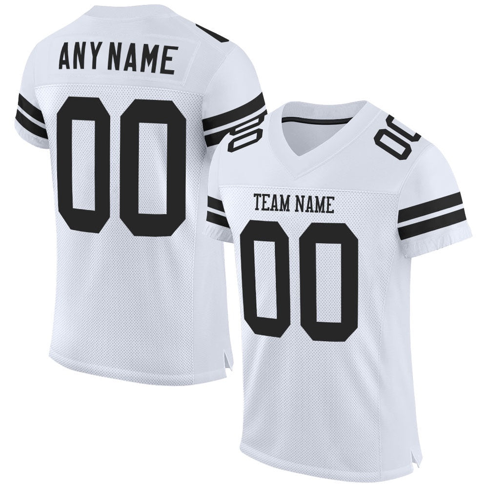 Custom White Black Mesh Authentic Football Jersey, Team Jerseys Football, Custom Football Jersey