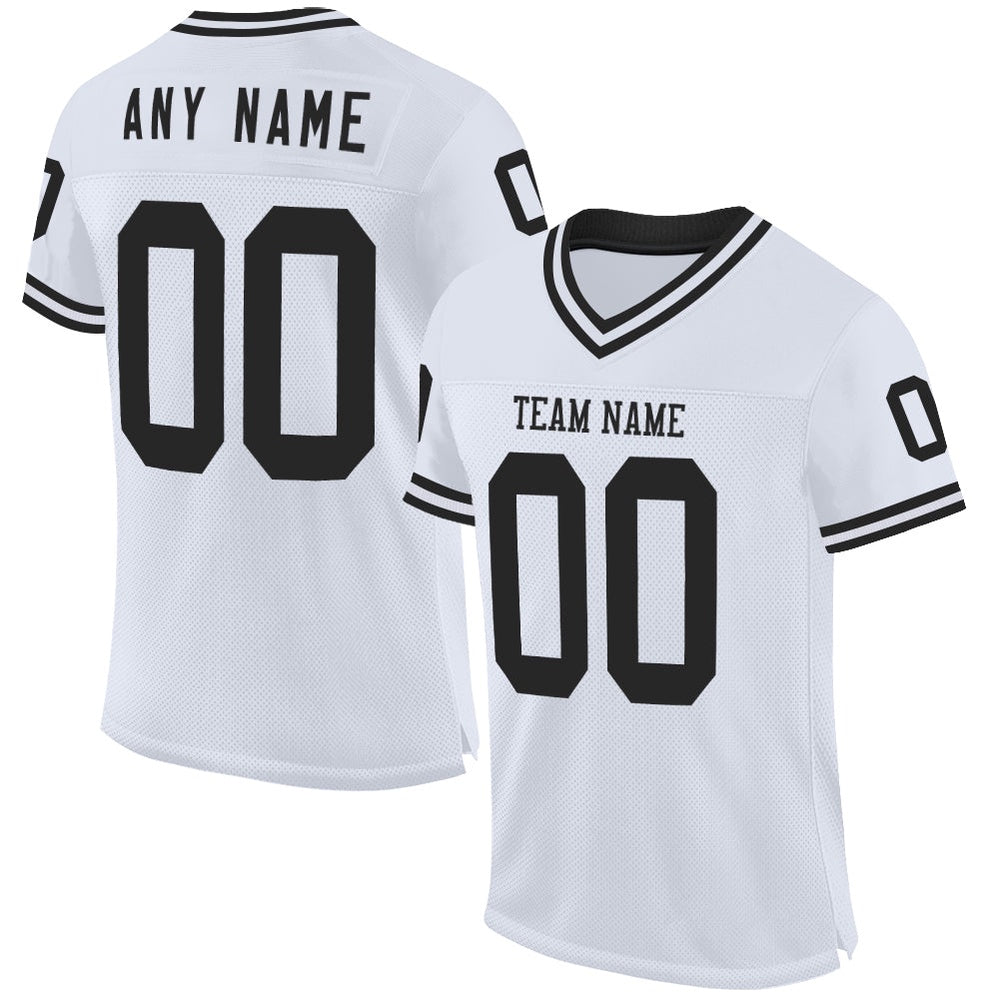Custom White Black Mesh Authentic Throwback Football Jersey, Team Jerseys Football, Custom Football Jersey