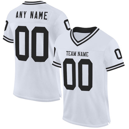 Custom White Black Mesh Authentic Throwback Football Jersey, Team Jerseys Football, Custom Football Jersey