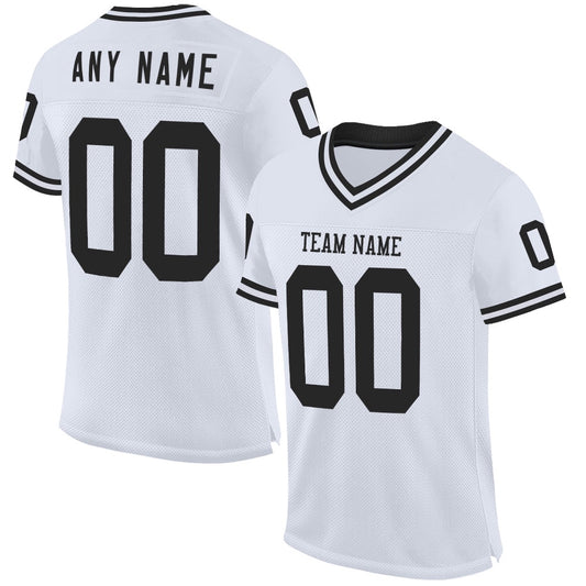 Custom White Black Mesh Authentic Throwback Football Jersey, Team Jerseys Football, Custom Football Jersey
