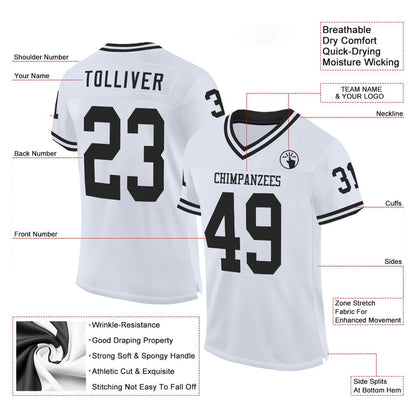 Custom White Black Mesh Authentic Throwback Football Jersey, Team Jerseys Football, Custom Football Jersey