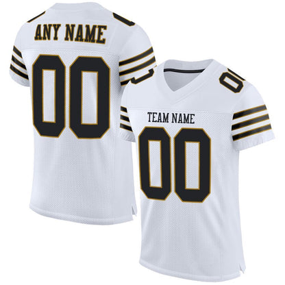 Custom White Black Old Gold Mesh Authentic Football Jersey, Team Jerseys Football, Custom Football Jersey