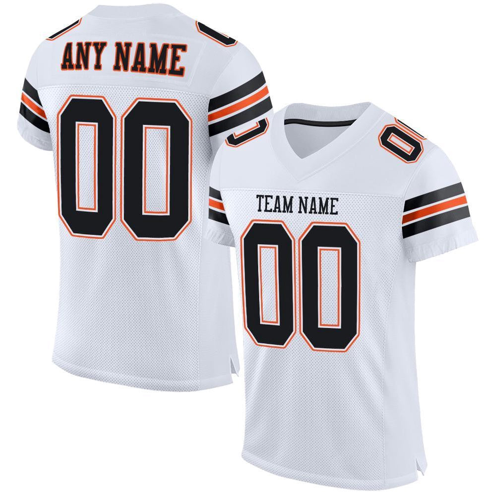 Custom White Black Orange Mesh Authentic Football Jersey, Team Jerseys Football, Custom Football Jersey
