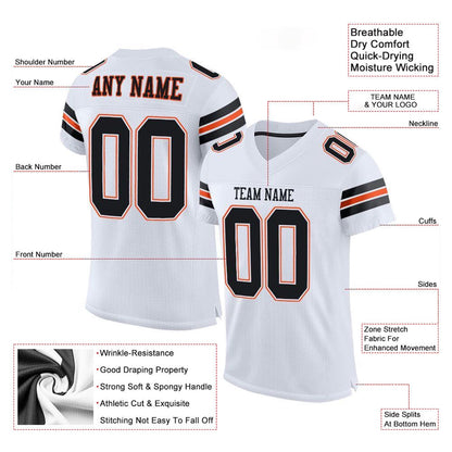 Custom White Black Orange Mesh Authentic Football Jersey, Team Jerseys Football, Custom Football Jersey