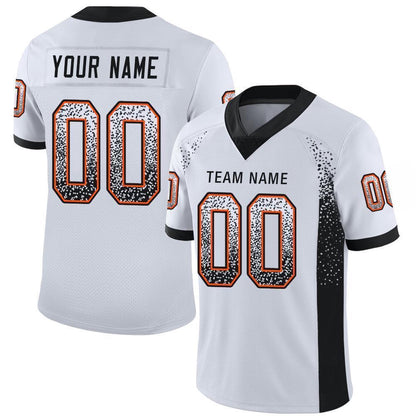 Custom White Black Orange Mesh Drift Fashion Football Jersey, Team Jerseys Football, Custom Football Jersey