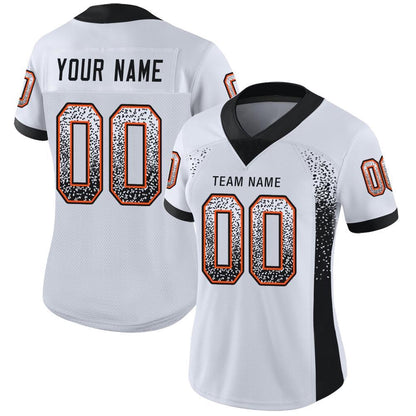 Custom White Black Orange Mesh Drift Fashion Football Jersey, Team Jerseys Football, Custom Football Jersey