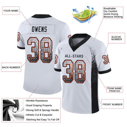 Custom White Black Orange Mesh Drift Fashion Football Jersey, Team Jerseys Football, Custom Football Jersey