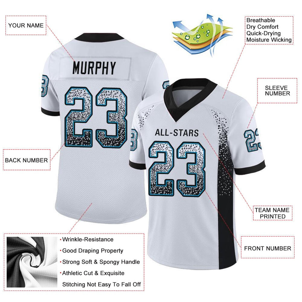 Custom White Black Panther Blue Mesh Drift Fashion Football Jersey, Team Jerseys Football, Custom Football Jersey