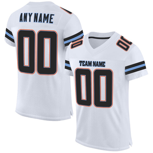 Custom White Black Powder Blue Mesh Authentic Football Jersey, Team Jerseys Football, Custom Football Jersey