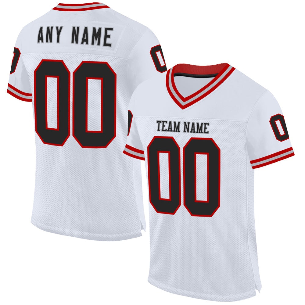Custom White Black Red Gray Mesh Authentic Throwback Football Jersey, Team Jerseys Football, Custom Football Jersey