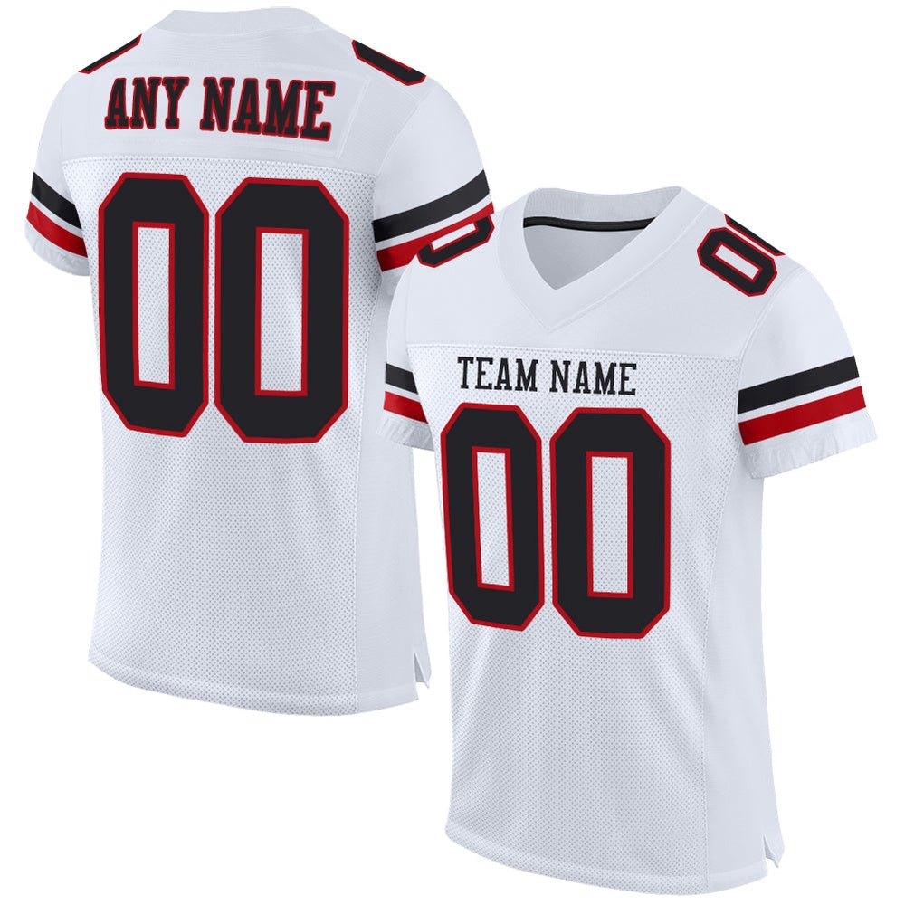 Custom White Black Red Mesh Authentic Football Jersey, Team Jerseys Football, Custom Football Jersey