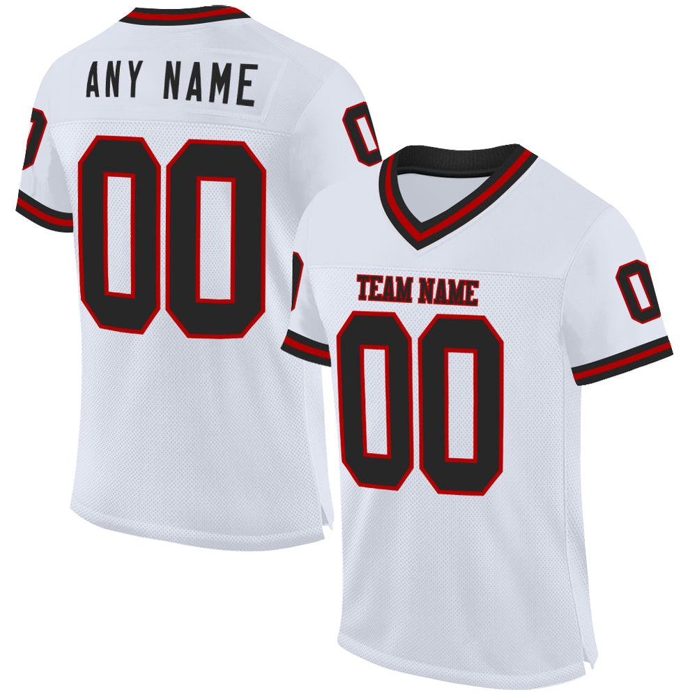 Custom White Black Red Mesh Authentic Throwback Football Jersey, Team Jerseys Football, Custom Football Jersey