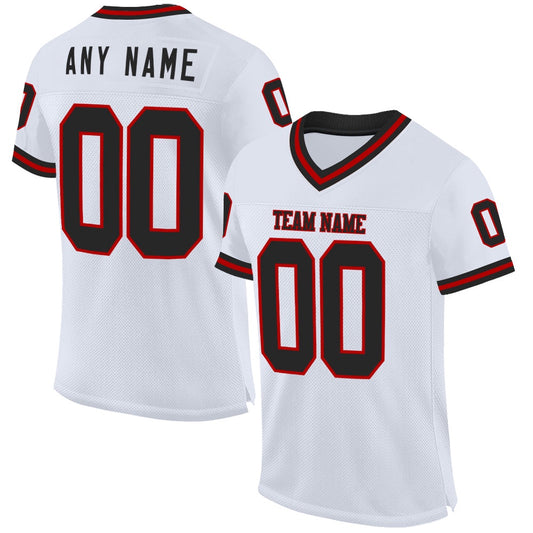Custom White Black Red Mesh Authentic Throwback Football Jersey, Team Jerseys Football, Custom Football Jersey