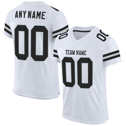 Custom White Black Silver Mesh Authentic Football Jersey, Team Jerseys Football, Custom Football Jersey