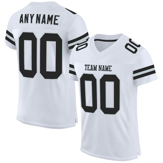 Custom White Black Silver Mesh Authentic Football Jersey, Team Jerseys Football, Custom Football Jersey