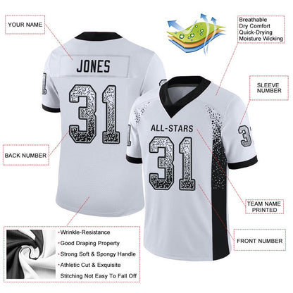 Custom White Black Silver Mesh Drift Fashion Football Jersey, Team Jerseys Football, Custom Football Jersey