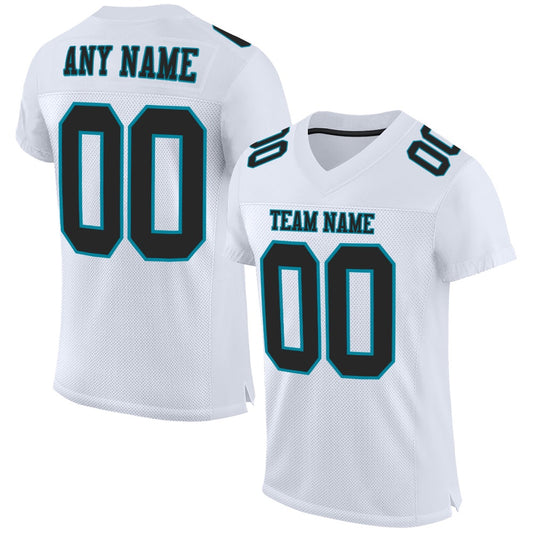 Custom White Black Teal Mesh Authentic Football Jersey, Team Jerseys Football, Custom Football Jersey