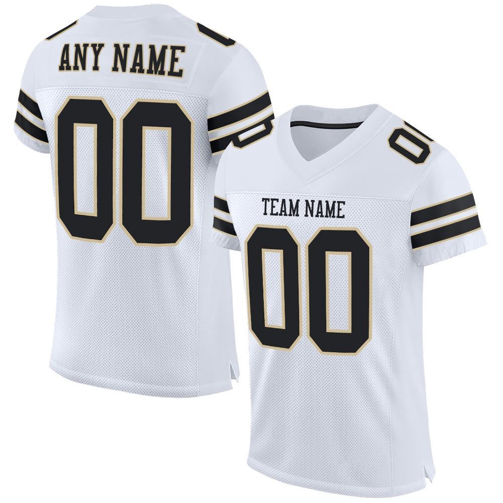 Custom White Black Vegas Gold Mesh Authentic Football Jersey, Team Jerseys Football, Custom Football Jersey