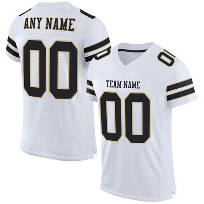 Custom White Black Vegas Gold Mesh Authentic Football Jersey, Team Jerseys Football, Custom Football Jersey
