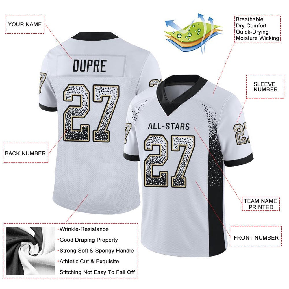 Custom White Black Vegas Gold Mesh Drift Fashion Football Jersey, Team Jerseys Football, Custom Football Jersey