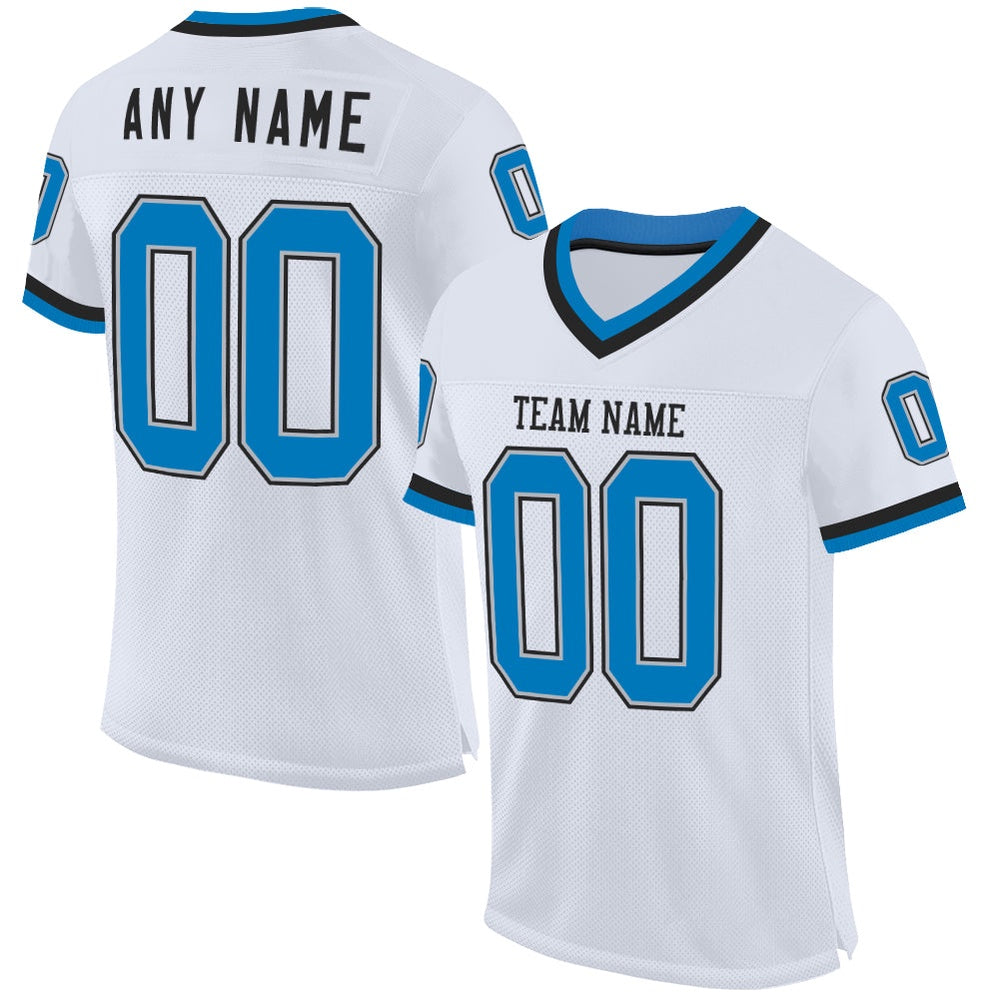 Custom White Blue Gray Black Mesh Authentic Throwback Football Jersey, Team Jerseys Football, Custom Football Jersey