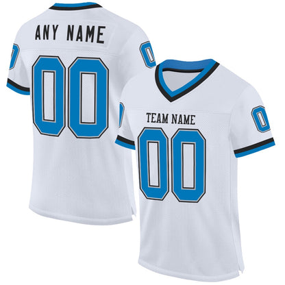 Custom White Blue Gray Black Mesh Authentic Throwback Football Jersey, Team Jerseys Football, Custom Football Jersey