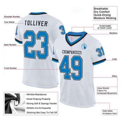 Custom White Blue Gray Black Mesh Authentic Throwback Football Jersey, Team Jerseys Football, Custom Football Jersey