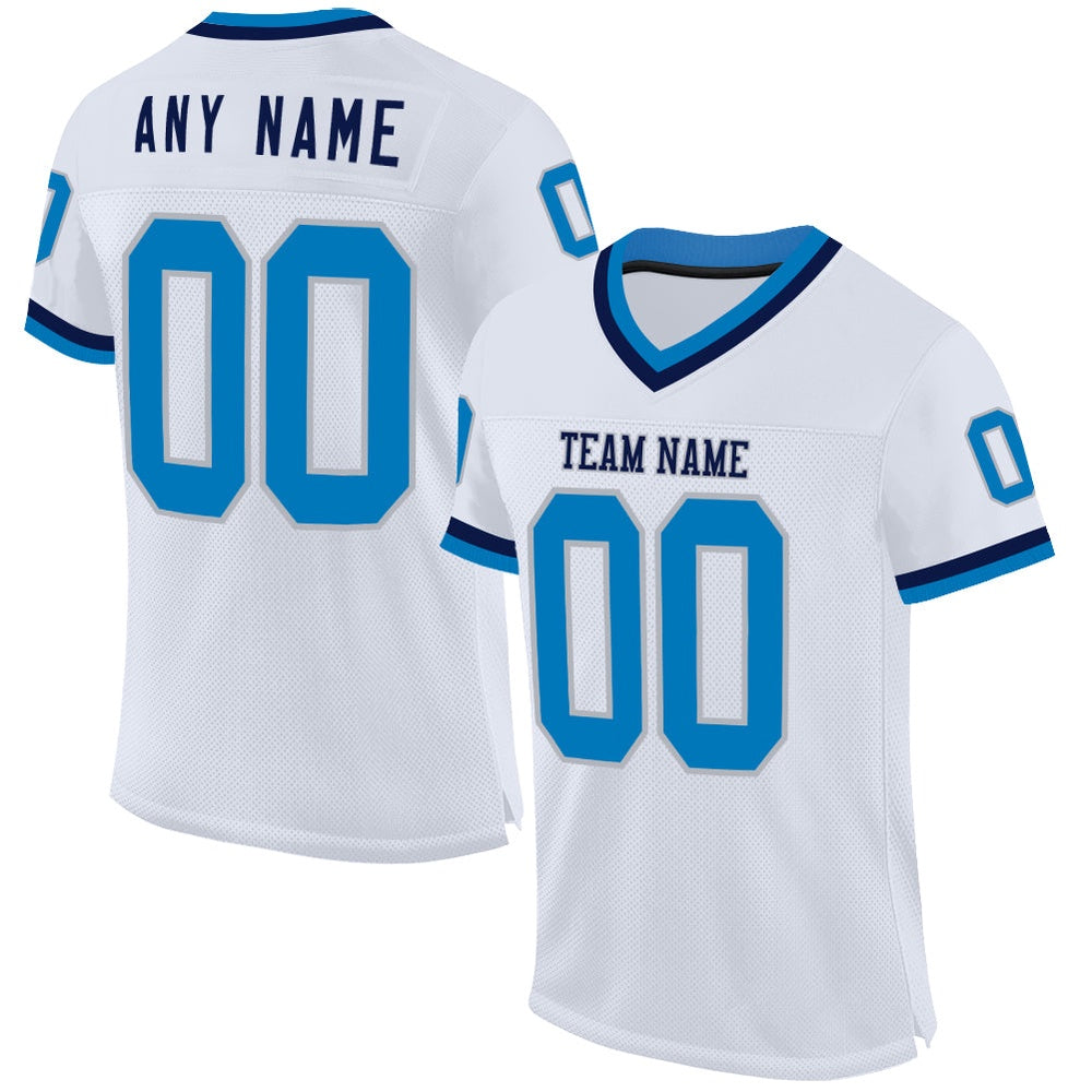 Custom White Blue Gray Navy Mesh Authentic Throwback Football Jersey, Team Jerseys Football, Custom Football Jersey