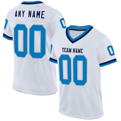 Custom White Blue Gray Navy Mesh Authentic Throwback Football Jersey, Team Jerseys Football, Custom Football Jersey