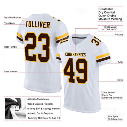 Custom White Brown Gold Mesh Authentic Football Jersey, Team Jerseys Football, Custom Football Jersey