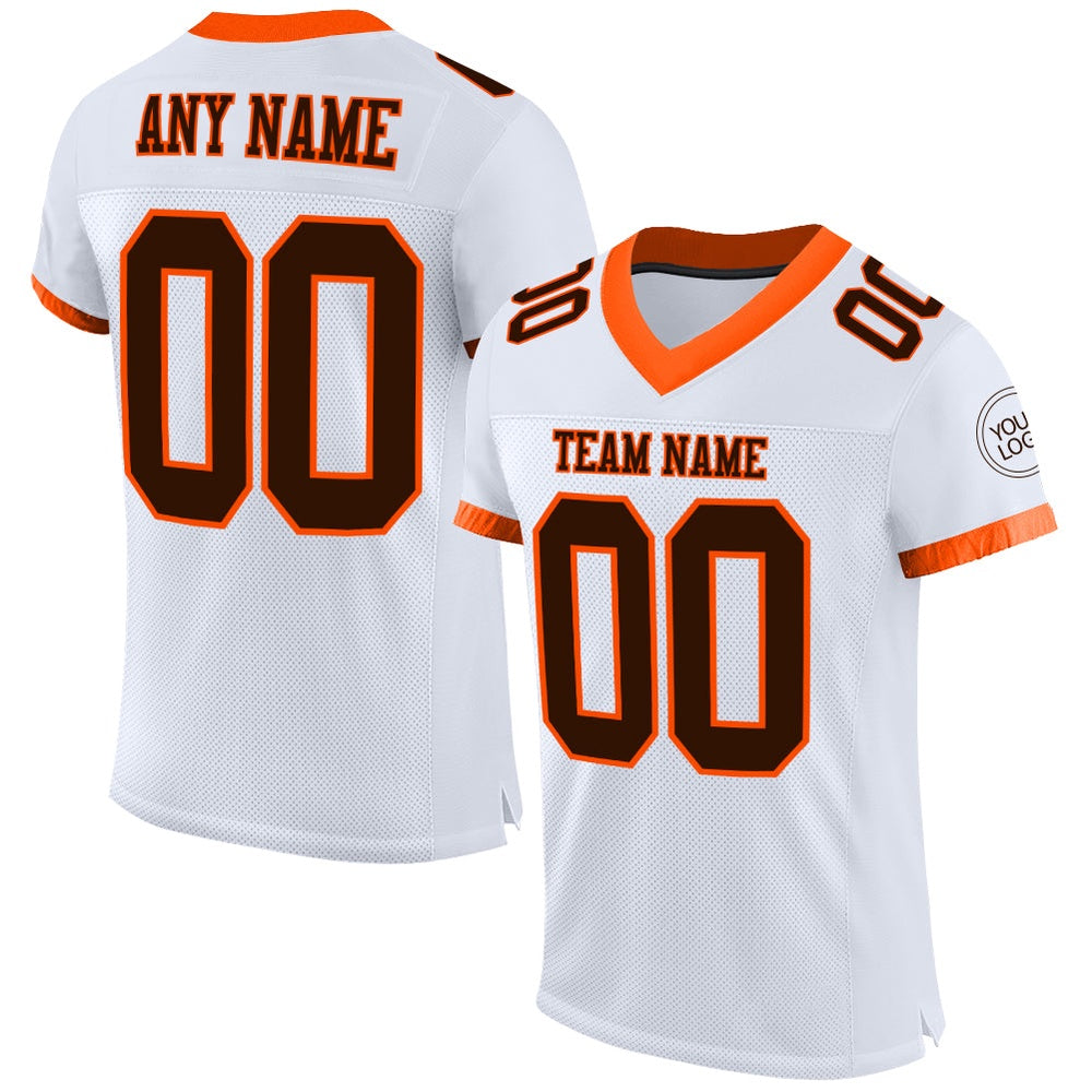 Custom White Brown Orange Mesh Authentic Football Jersey, Team Jerseys Football, Custom Football Jersey