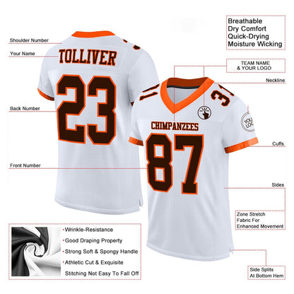 Custom White Brown Orange Mesh Authentic Football Jersey, Team Jerseys Football, Custom Football Jersey