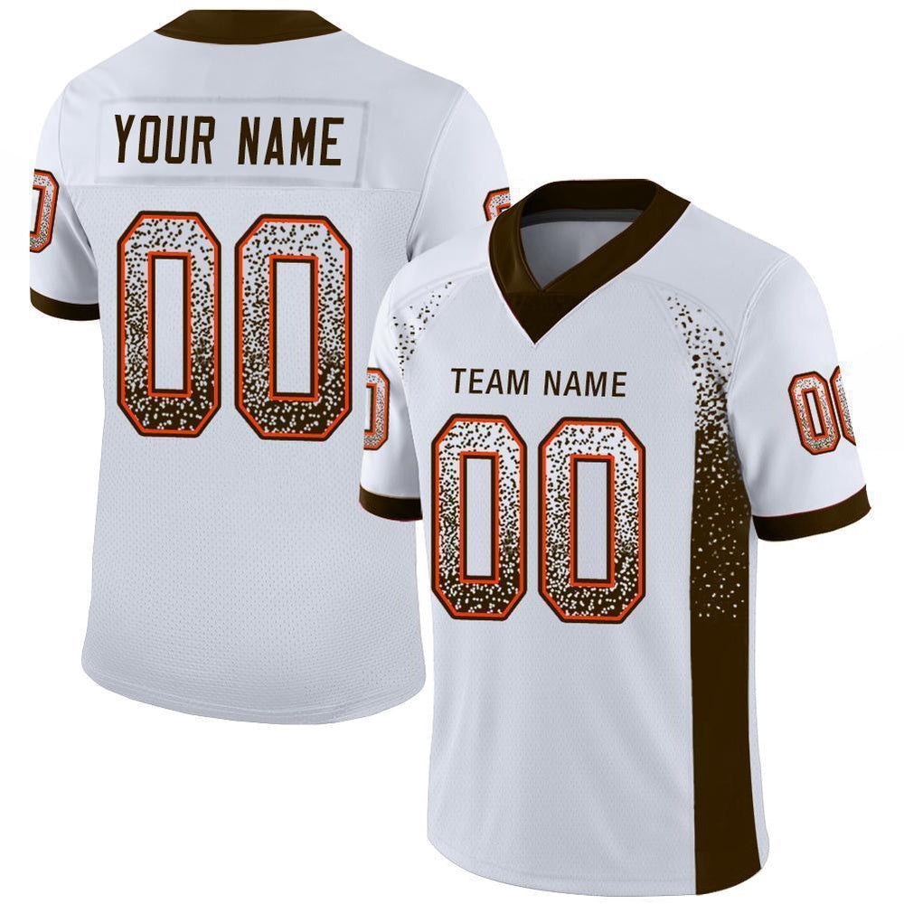 Custom White Brown Orange Mesh Drift Fashion Football Jersey, Team Jerseys Football, Custom Football Jersey