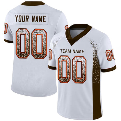 Custom White Brown Orange Mesh Drift Fashion Football Jersey, Team Jerseys Football, Custom Football Jersey