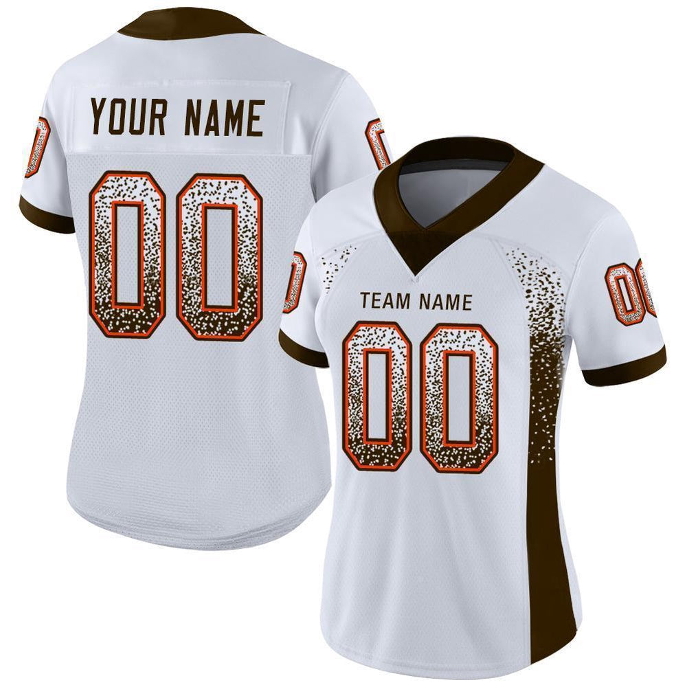 Custom White Brown Orange Mesh Drift Fashion Football Jersey, Team Jerseys Football, Custom Football Jersey