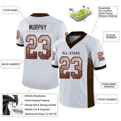 Custom White Brown Orange Mesh Drift Fashion Football Jersey, Team Jerseys Football, Custom Football Jersey