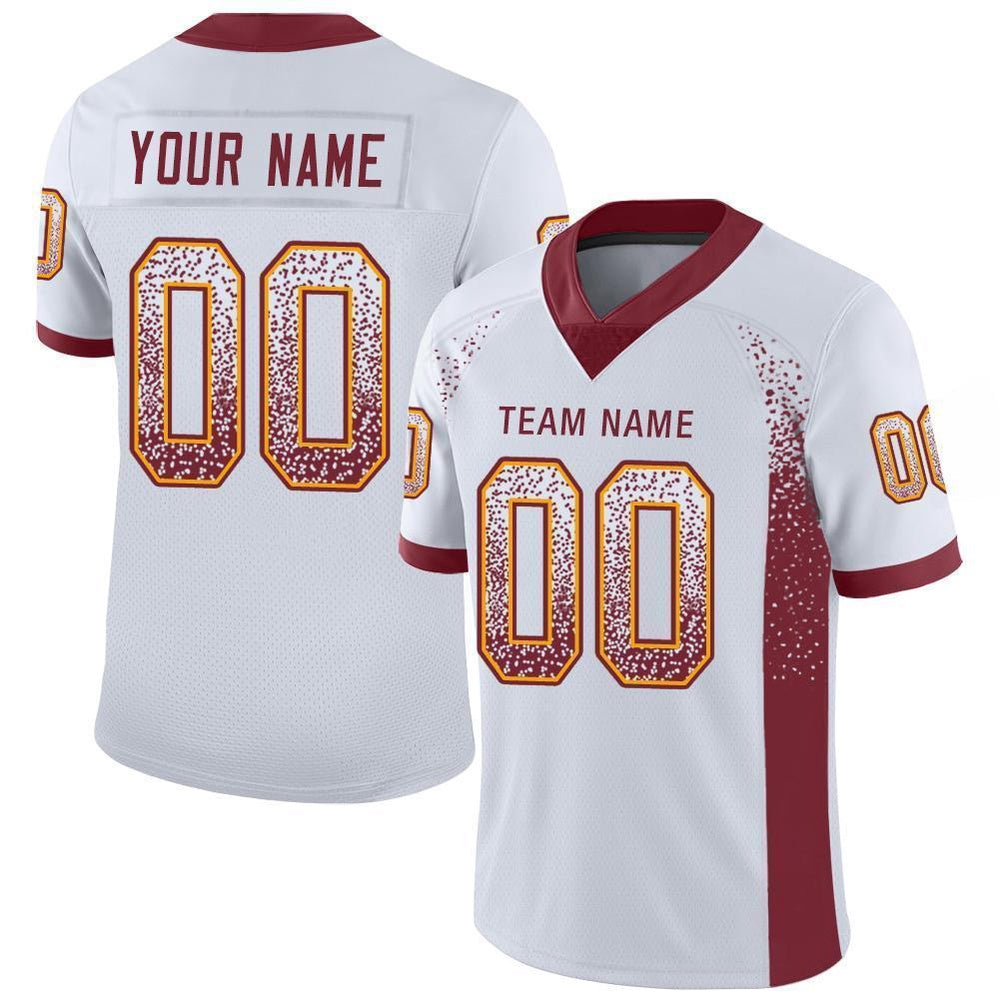 Custom White Burgundy Gold Mesh Drift Fashion Football Jersey, Team Jerseys Football, Custom Football Jersey