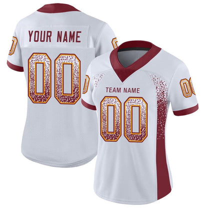 Custom White Burgundy Gold Mesh Drift Fashion Football Jersey, Team Jerseys Football, Custom Football Jersey