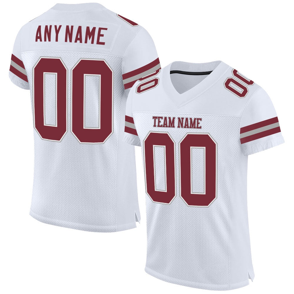 Custom White Burgundy Gray Mesh Authentic Football Jersey, Team Jerseys Football, Custom Football Jersey