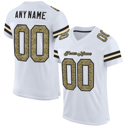 Custom White Camo Black Mesh Authentic Football Jersey, Team Jerseys Football, Custom Football Jersey