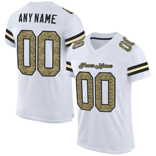 Custom White Camo Black Mesh Authentic Football Jersey, Team Jerseys Football, Custom Football Jersey