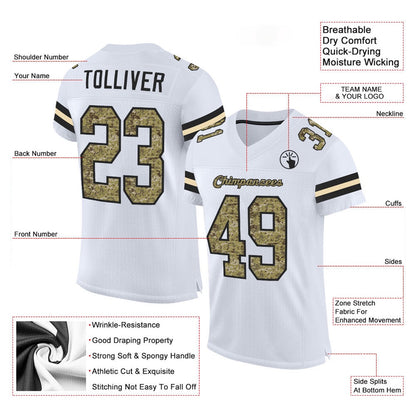 Custom White Camo Black Mesh Authentic Football Jersey, Team Jerseys Football, Custom Football Jersey
