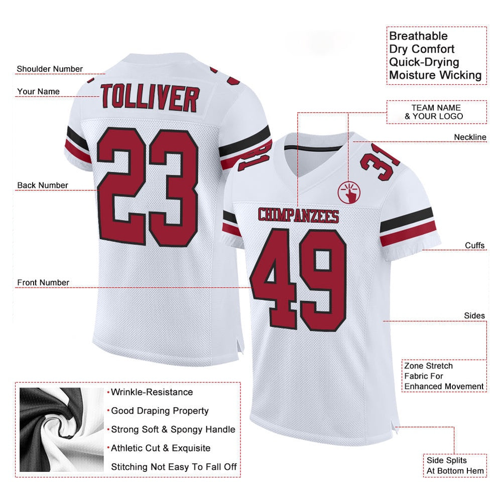 Custom White Cardinal Black Mesh Authentic Football Jersey, Team Jerseys Football, Custom Football Jersey